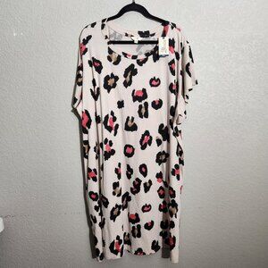Terra & Sky Dress Womens 3X Leopard Print Flutter Sleeve T-Shirt Dress Beige Bla
